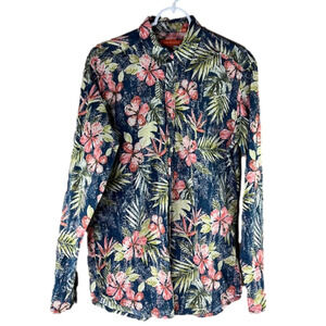 Tori Richard men's blue floral print button down shirt